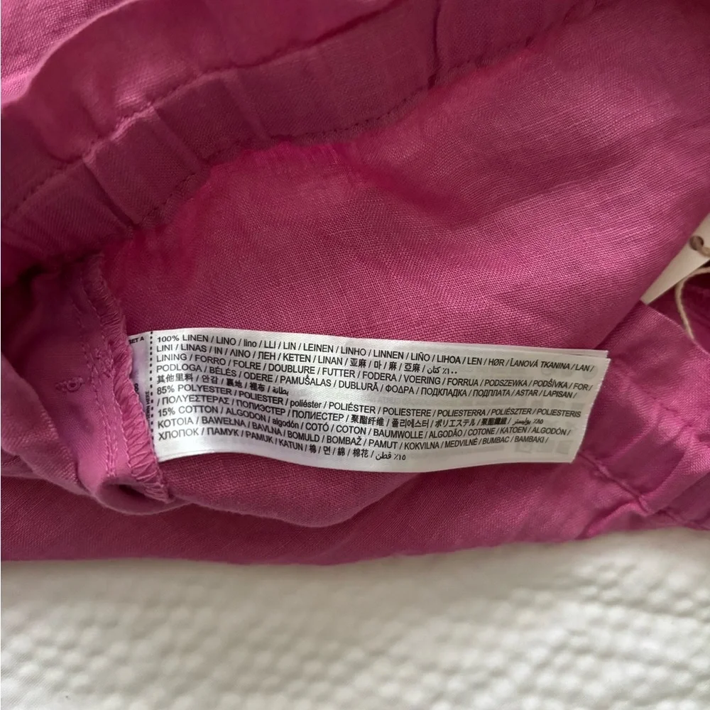 Mango Pink Linen Cropped Drawstring Pants